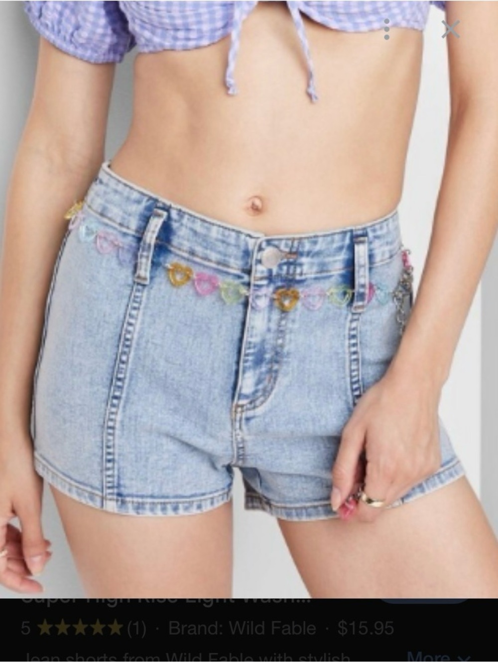 wild fable Light Wash Denim Shorts with Pastel Heart Trim